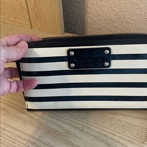 Kate Spade Black and Cream Striped Clutch